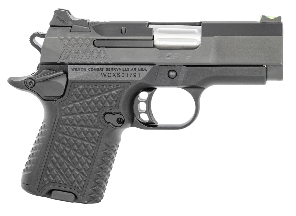 Wilson Combat SFX9SC3A SFX9 Subcompact 9mm Luger Caliber with 3.25&quot; Barrel, 10+1 or 15+1 Capacity, Black Finish Aluminum Beavertail Frame, Serrated Black DLC Stainless Steel Slide, Black G10 Grip &amp; Am