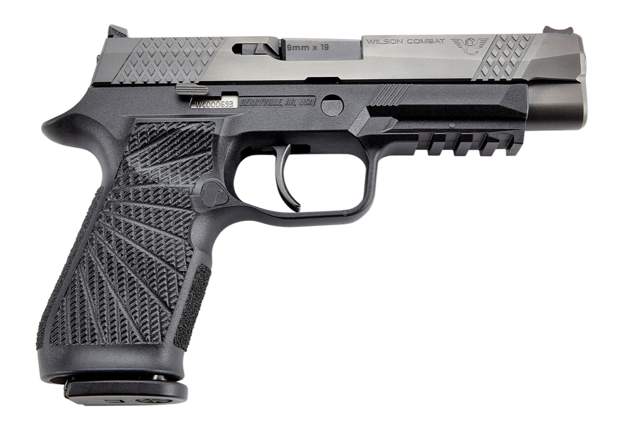 Wilson Combat P320 9mm Luger Caliber with 4.70&quot; Barrel, 17+1 Capacity, Black Finish Picatinny Rail/Action Tuned Curved Trigger Frame, Serrated Black DLC Stainless Steel Slide &amp; Black Polymer Grip