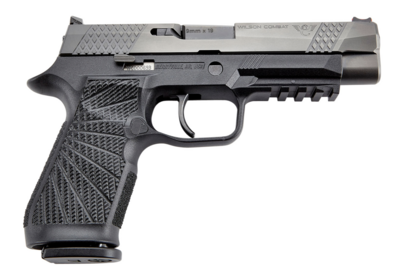 Wilson Combat P320 9mm Luger Caliber with 4.70&quot; Barrel, 17+1 Capacity, Black Finish Picatinny Rail/Action Tuned Curved Trigger Frame, Serrated Black DLC Stainless Steel Slide &amp; Black Polymer Grip
