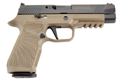Wilson Combat SIGWCP320F9TATC P320 9mm Luger Caliber with 4.70&quot; Barrel, 17+1 Capacity, Tan Finish Picatinny Rail/ Action Tuned Curved Trigger Frame, Serrated Black DLC Stainless Steel Slide &amp; Polymer