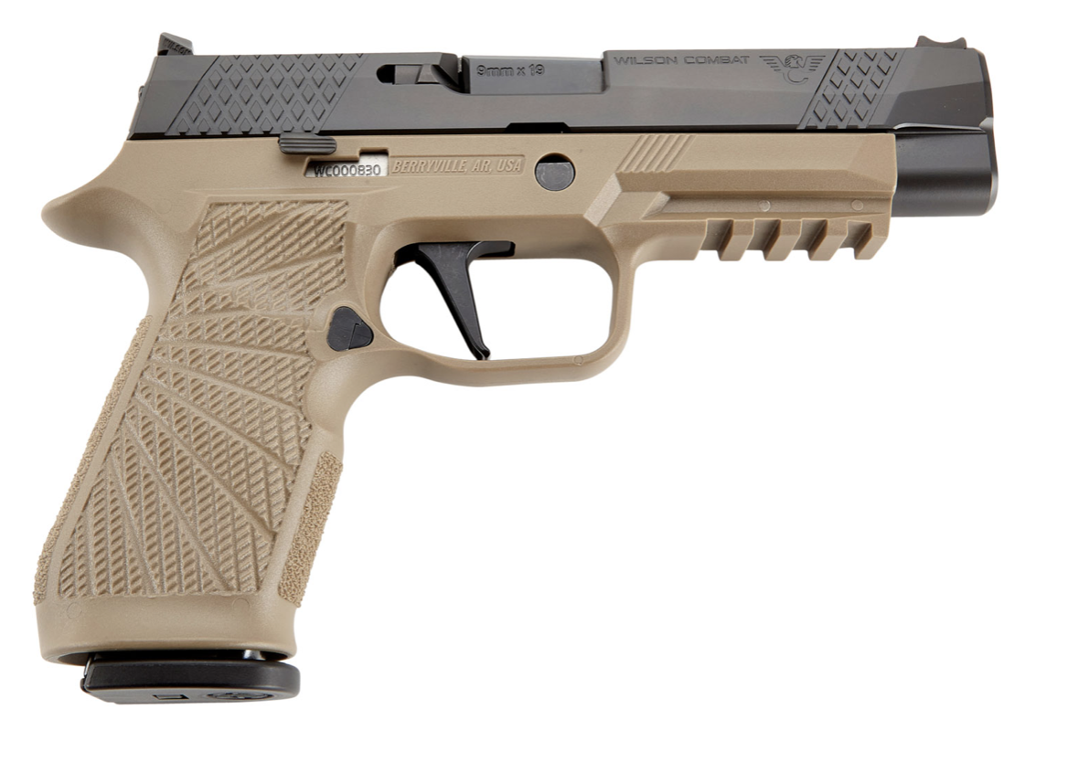 Wilson Combat SIGWCP320F9TATS P320 9mm Luger Caliber with 4.70&quot; Barrel, 17+1 Capacity, Tan Finish Picatinny Rail/Action Tuned Straight Trigger Frame, Serrated Black DLC Stainless Steel Slide &amp; Polymer