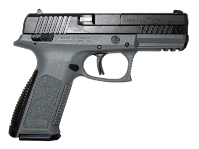 American Tactical FXS-9 9mm Luger 17+1 4.10&quot; Barrel, Gray Polymer Frame w/Accessory Rail, Serrated Gray Nitride Steel Slide, Textured Black Interchangeable Backstrap, Manual Safety