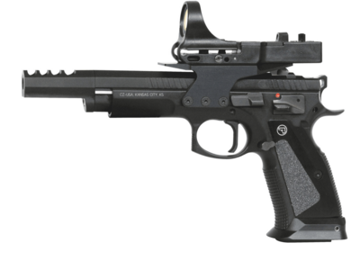 CZ-USA 91174 CZ 75 Czechmate 9mm Luger 20+1 26+1 5.23&quot; Non-Tilted, Compensated Barrel, Black Inside Railed Slide, Black Polycoat Steel w/Serrated Trigger Guard &amp; Beavertail, Black Aluminum Grips