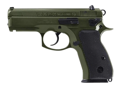 CZ-USA 91198 P-01 9mm Luger 15+1 3.75&quot; Non-Tilted, Cold Hammer Forged Barrel, OD Green Inside Railed Slide, OD Green Aluminum with Picatinny Rail/Serrated Trigger Guard &amp; Beavertail Frame, Black Rubbe