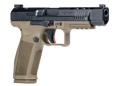 Canik HG5635N Mete SFx 9mm Luger 18+1/20+1 5.20&quot; Barrel, Flat Dark Earth Frame w/Picatinny Accessory Rail, Serrated Optic Cut Steel Slide w/Nitride Finish, FDE Interchangeable Backstrap Grip, Includes