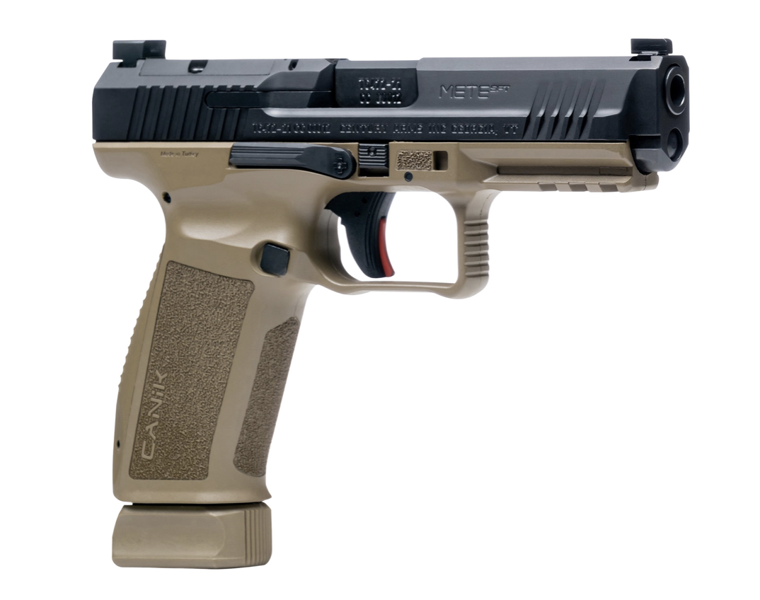 Canik HG5636N Mete SFT 9mm Luger 18+1/20+1 4.46&quot; Barrel, Flat Dark Earth Frame w/Picatinny Accessory Rail, Serrated Optic Cut Steel Slide w/Nitride Finish, Interchangeable Backstrap Grip, Includes 2 M