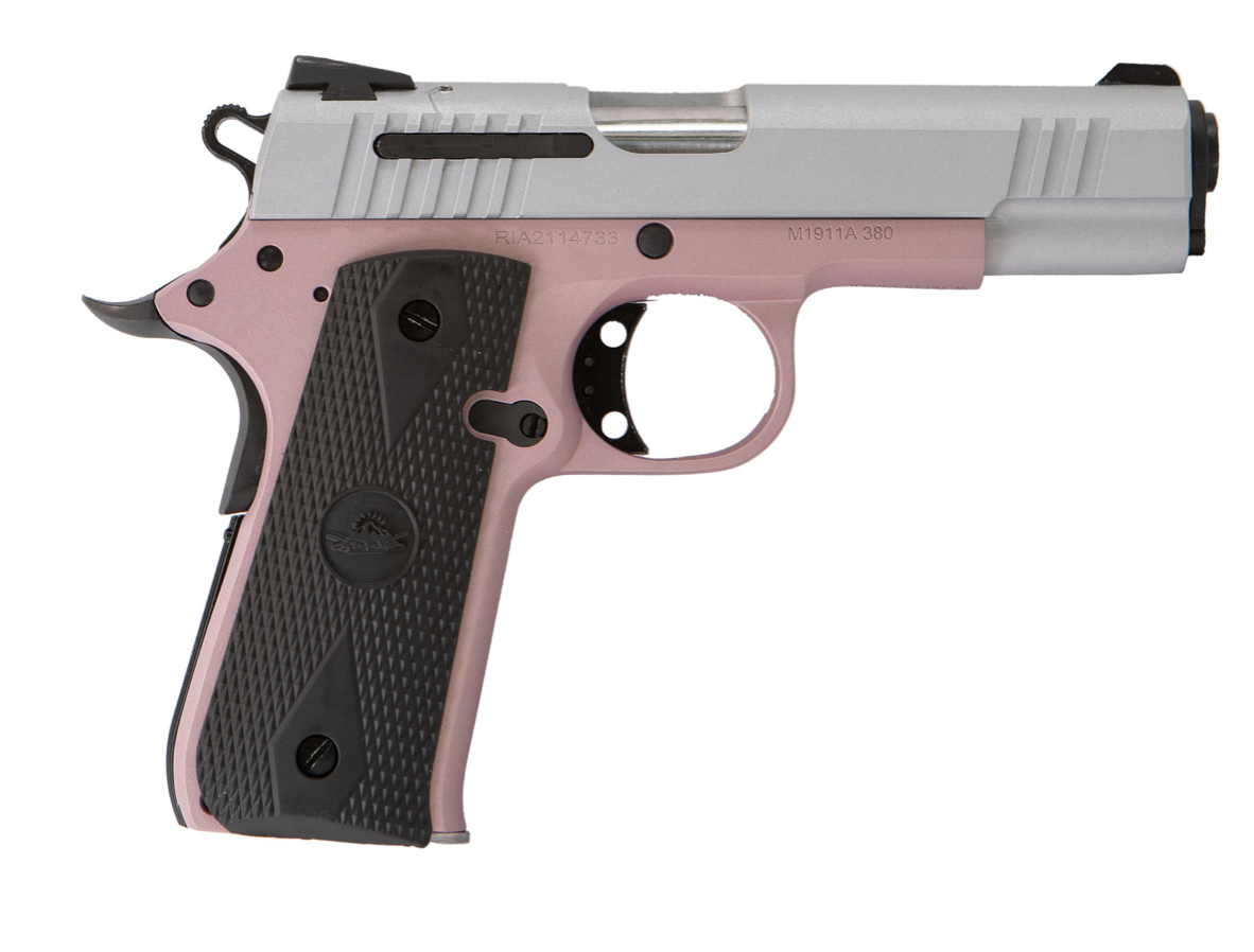 Citadel M1911 Baby 380 ACP Caliber with 3.75&quot; Barrel, 7+1 Capacity, Rose Cerakote Finish Frame, Serrated Silver Steel Slide, Black Polymer Grip &amp; 70 Series Firing System