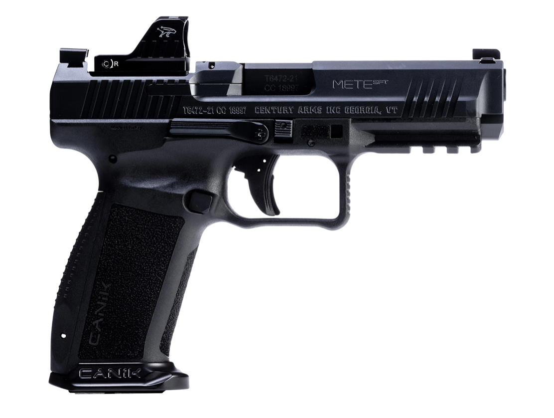 Canik Mete SFT 9mm Luger 18+1/20+1 4.46&quot; Barrel, Polymer Frame w/Picatinny Accessory Rail, Serrated Optic Cut Steel Slide w/Nitride Finish, Interchangeable Backstrap Grip Includes Red Dot, 2 Magazines