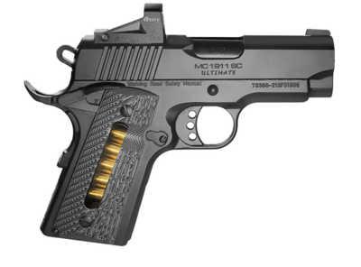 Girsan 390048 MC1911 SC Ultimate 45 ACP Caliber with 3.40&quot; Barrel, 6+1 Capacity, Black Finish Extended Beavertail Frame, Serrated/Optic Cut Blued Steel Slide &amp; G10 with Integrated Capacity Window Grip