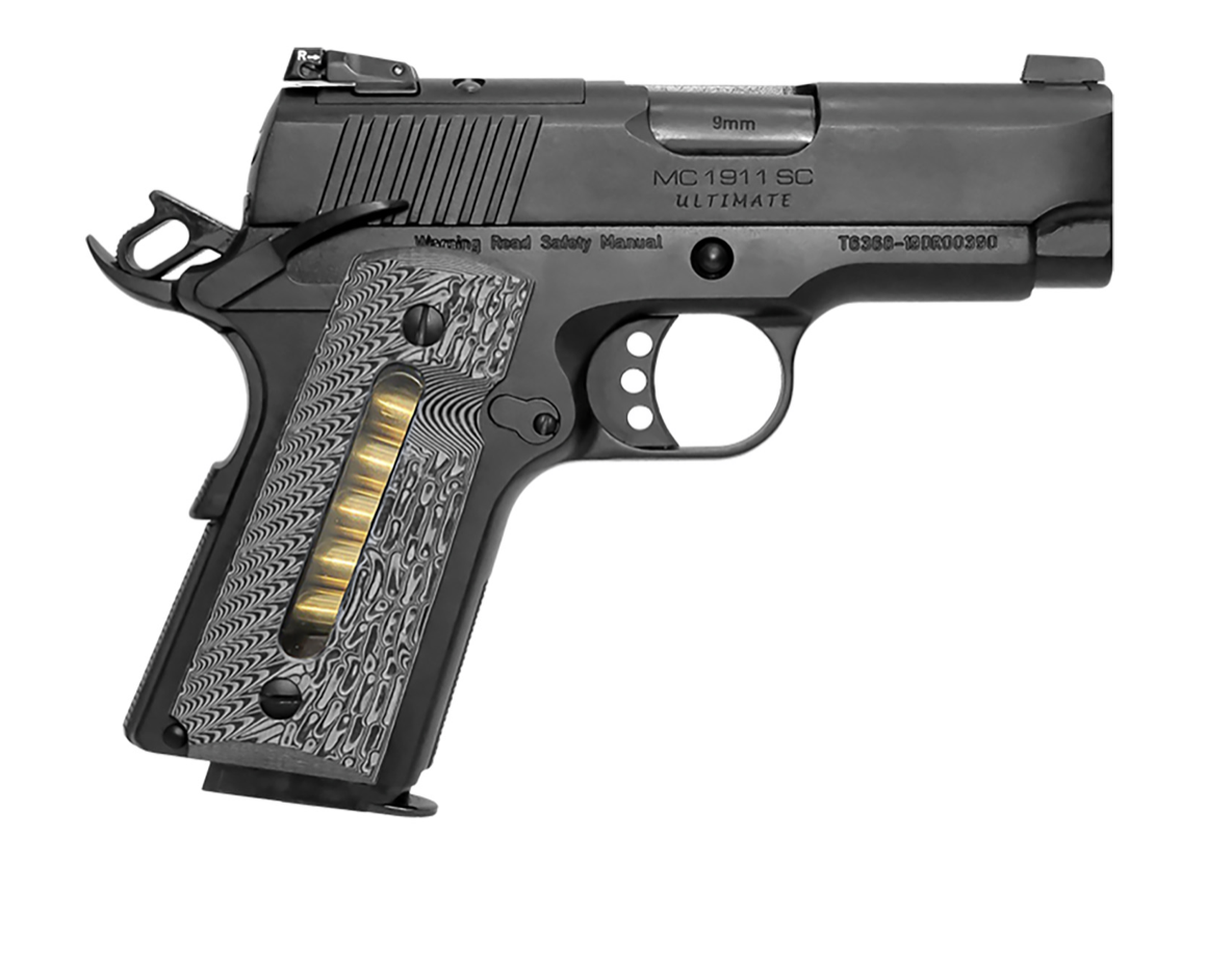 Girsan 390035 MC1911 SC Ultimate 45 ACP Caliber with 3.40&quot; Barrel, 6+1 Capacity, Black Finish Extended Beavertail Frame, Serrated/Optic Cut Blued Steel Slide &amp; G10 with Integrated Capacity Window Grip