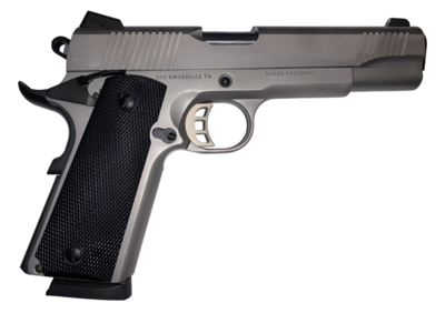 Tisas 10100508 1911 Duty 45 ACP Caliber with 5&quot; Barrel, 8+1 Capacity, Overall Stainless Steel Finish, Beavertail Frame, Serrated Slide &amp; Black Polymer Grip