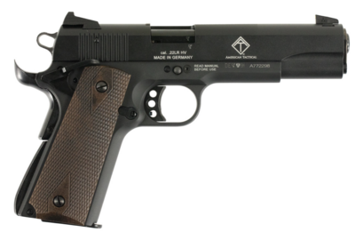 GSG GSG2210M1911 1911 22 LR 10+1 5&quot; Threaded Barrel, Black Anodized Serrated Slide &amp; Zinc Alloy w/Beavertail Frame, Double Diamond Walnut Grip