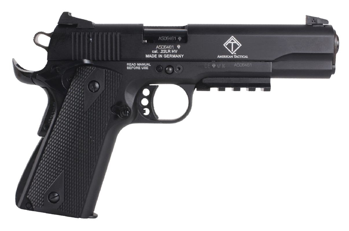 GSG GSG1911ADOP M1911 ADOP 22 LR 10+1 5&quot; Black Steel/Threaded Barrel &amp; Serrated Slide, Zinc Alloy w/Accessory Rail &amp; Beavertail Frame Black Double Diamond Polymer Grip