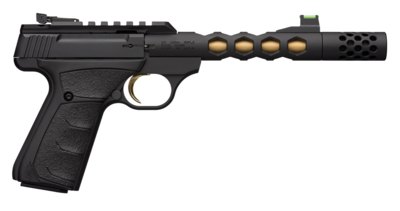 Browning Buck Mark Plus Vision SR 22 LR 10+1 5.87&quot; Black Anodized/Gold Cerakote/SR/Threaded Barrel, Matte Black Serrated Steel/Optic Ready Slide &amp; Aluminum Frame Black Ultragrip FX Grip