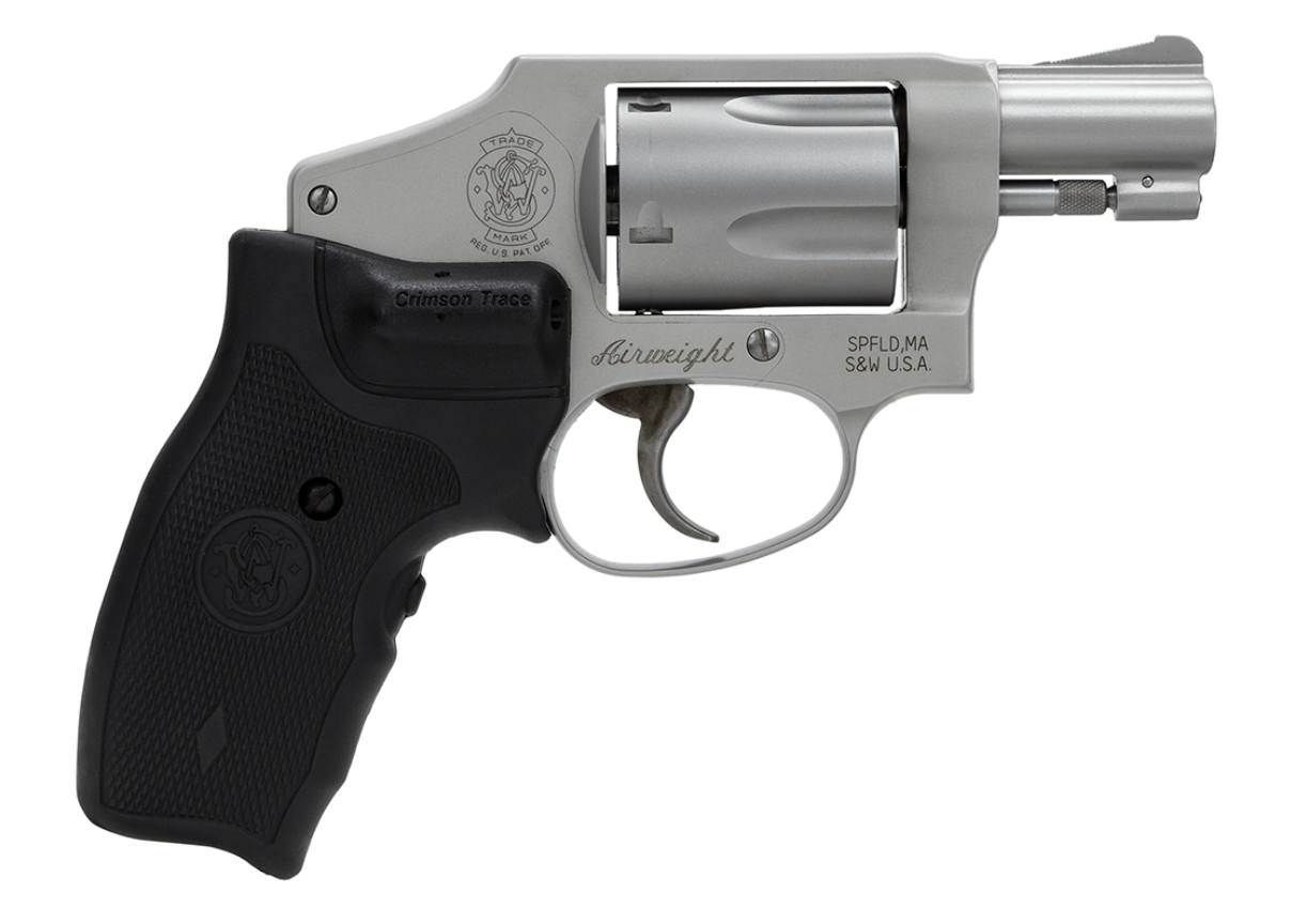 Smith &amp; Wesson 163811 Model 642 Airweight 38 Special + P Stainless Steel 1.88&quot; Barrel &amp; 5rd Cylinder, Matte Silver Aluminum Alloy J-Frame, Includes Crimson Trace LG-305 Lasergrip