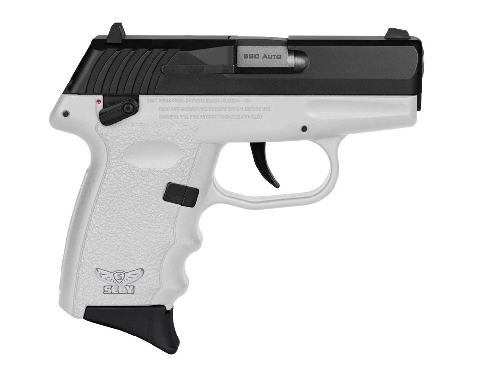 SCCY Industries CPX-4CBWT CPX-4 380 ACP 10+1 2.96&quot; White Polymer Serrated Black Nitride SS Slide Finger Grooved White Polymer Grip
