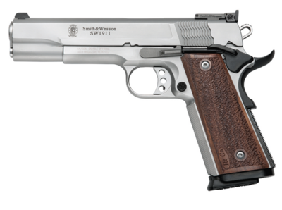 Smith &amp; Wesson 178047 1911 Performance Center Pro 9mm Luger 5&quot; Barrel 10+1, Matte Silver Stainless Steel Frame &amp; Slide, Wood Grip, Adjustable Black Dovetail Front Sight, Manual Safety