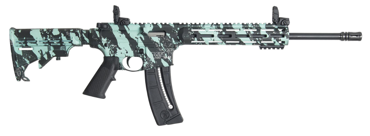 Smith &amp; Wesson 12066 M&amp;P15 Sport 22 LR 25+1 16.50&quot; Black Carbon Steel Barrel, Robin Egg Blue Platinum Finish, 6 Position CAR Stock, 10&quot; M&amp;P Slim Handguard With Magpul M-Lok, 2 Position Safety, Optics