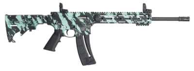 Smith &amp; Wesson 12066 M&amp;P15 Sport 22 LR 25+1 16.50&quot; Black Carbon Steel Barrel, Robin Egg Blue Platinum Finish, 6 Position CAR Stock, 10&quot; M&amp;P Slim Handguard With Magpul M-Lok, 2 Position Safety, Optics