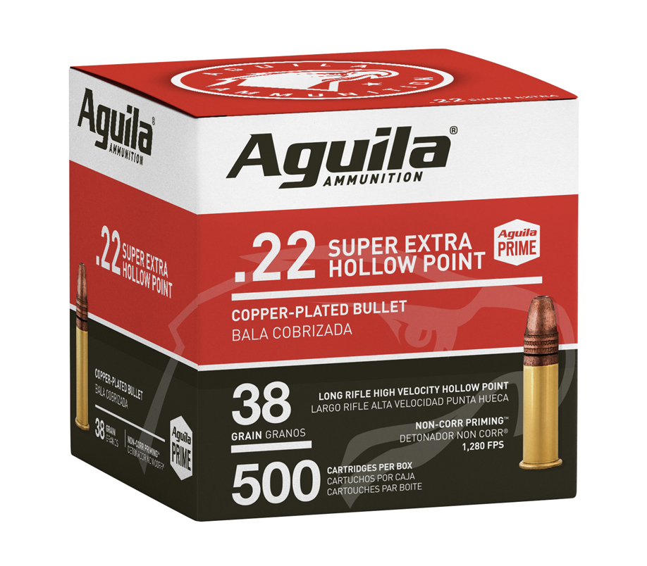 Aguila Super Extra High Velocity 22 LR 38 gr Copper Plated Hollow Point (CPHP) 500 Per Box
