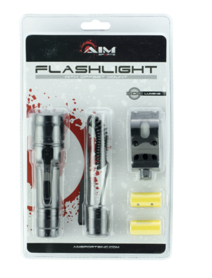 Aim Sports Flashlight For Rifle/Handgun 500 Lumens Output White Cree LED Light Offset Weaver Style Mount Mount Black Anodized Aluminum