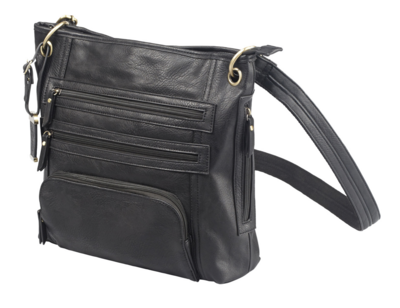 Bulldog Cross Body Black Leather 14&quot; x 12&quot; x 3&quot;