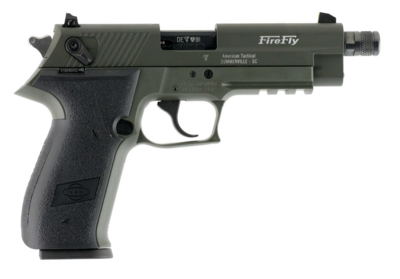 GSG GERG2210TFFG FireFly 22 LR 10+1 4.90&quot; Black Steel/Threaded Barrel, Green Serrated Slide &amp; Zinc Alloy w/Accessory Rail Frame, Black Polymer Grip