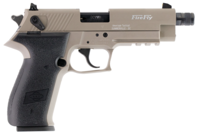 GSG GERG2210TFFT FireFly 22 LR 10+1 4.90&quot; Black Steel/Threaded Barrel, Tan Serrated Slide &amp; Zinc Alloy w/Accessory Rail Frame, Black Polymer Grip