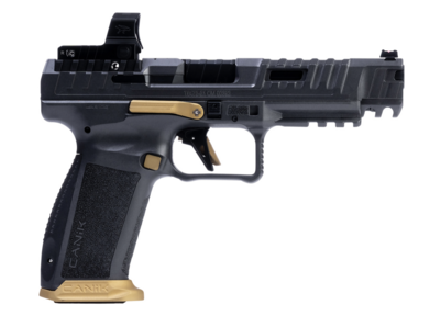 Canik HG7160TN SFx Rival 9mm Luger 18+1 5&quot; Barrel, Rival Gray Frame w/Picatinny Accessory Rail &amp; Gold Cerakote Accents, Aggressive Serrated Steel Slide w/Optic Cut/Ports, Rival Gray Backstrap Grip, In