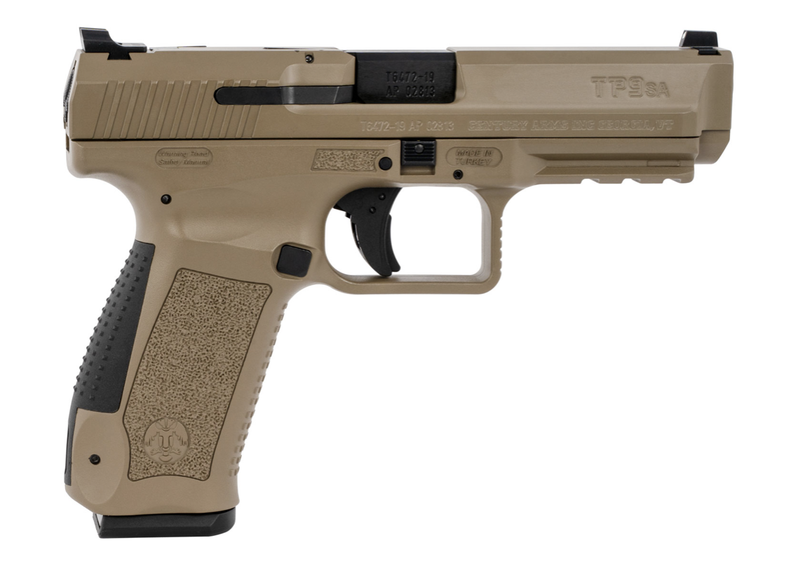 Canik HG4863DN TP9SA Mod.2 9mm Luger 18+1 4.46&quot; Barrel, Flat Dark Earth Frame w/Picatinny Accessory Rail, Serrated Steel Slide, Black Interchangeable Backstrap Grip, Includes 2 Magazines