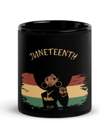 Juneteenth Black Power 2023 Black Glossy Mug