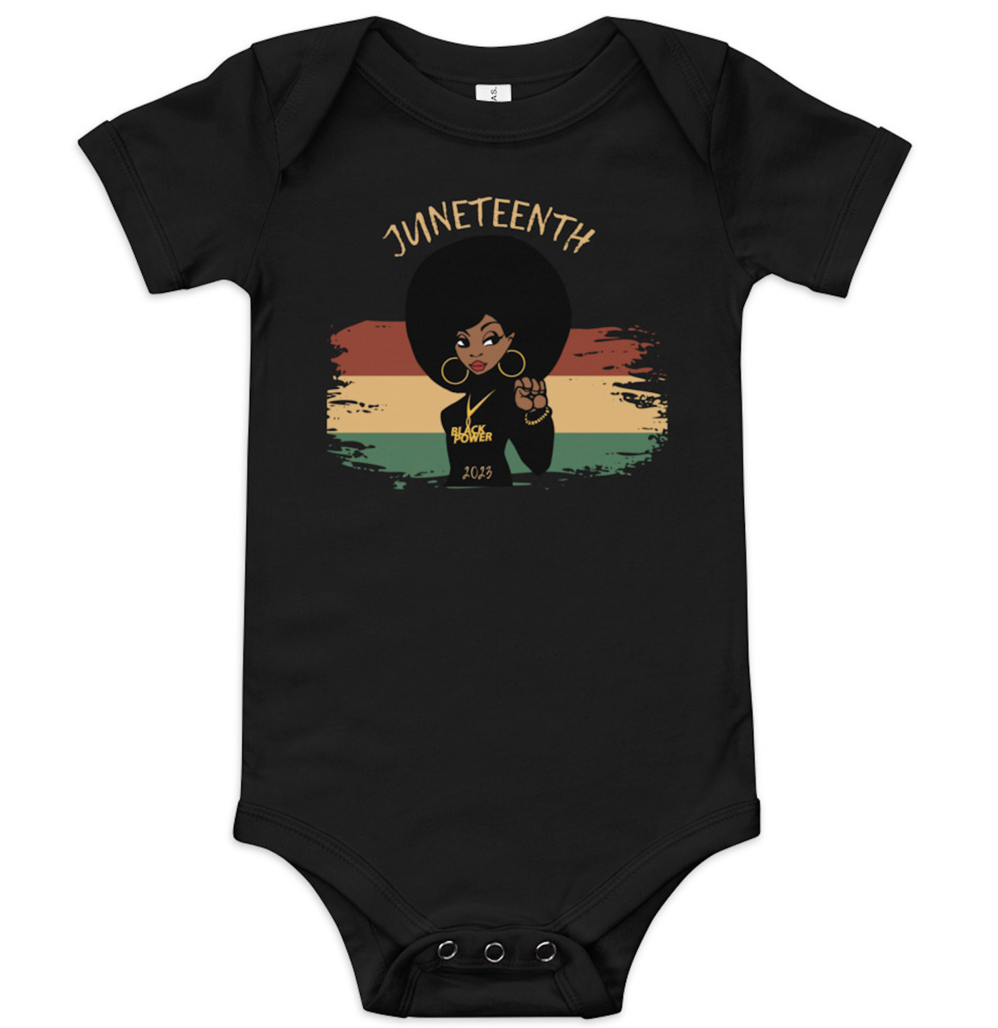 Juneteenth Black Power Baby short sleeve one piece, Color: Black