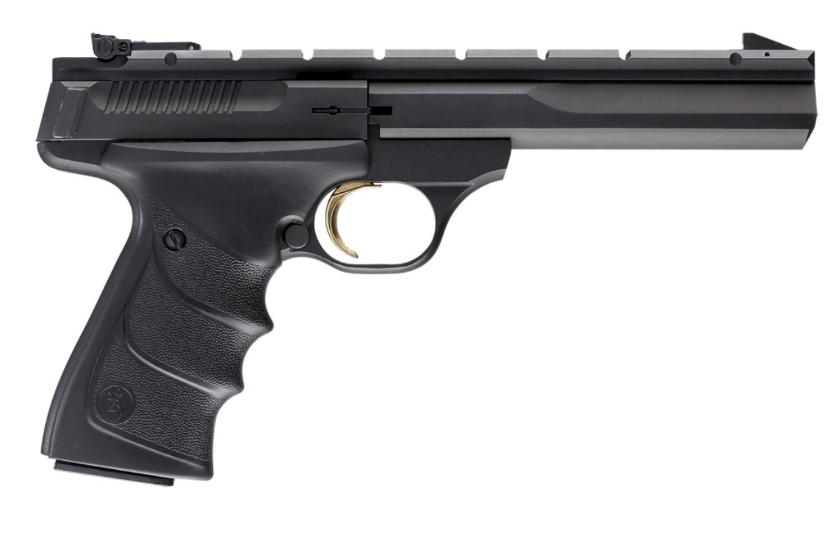 Browning 051421490 Buck Mark Contour *CA Compliant 22 LR 10+1 5.50&quot; Contoured Barrel Matte Black Optic Ready/Serrated Steel Slide, Matte Blued Aluminum Frame Black Overmolded Grips