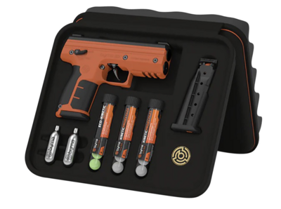 Byrna Technologies SK68300ORNKINETIC SD Kinetic Kit CO2 .68 Cal 5rd, Orange Polymer, Black Rubber Honeycomb Grip, C02 &amp; 15 Projectiles Included