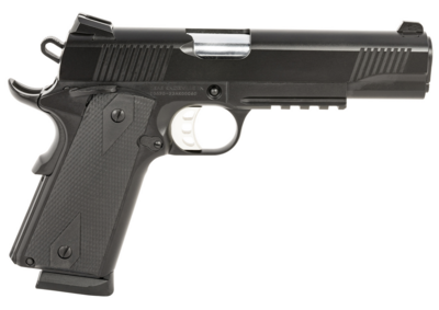 Tisas 10100529 1911 Duty 45 ACP 8+1 5&quot; Black Cold Hammer Forged Barrel, Black Serrated Steel Slide, Black Cerakote Steel Frame w/Accessory Rail &amp; Beavertail, Black Overmolded Grips