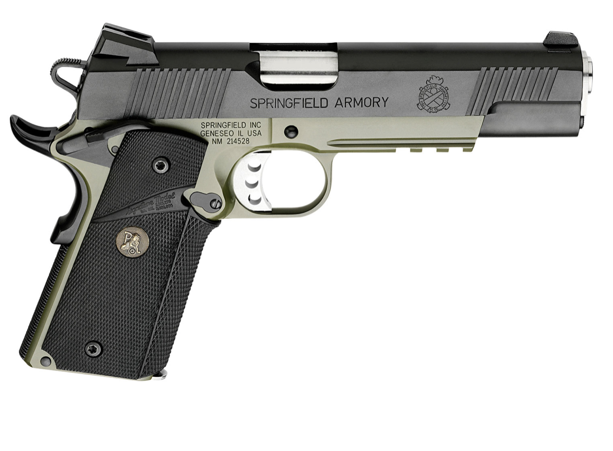Springfield Armory 1911 Loaded Marine Corps Operator *CA Compliant 45 ACP Caliber with 5&quot; Barrel, 7+1 Capacity, OD Green Cerakote Finish Frame, Serrated Black Cerakote Slide, Pachmayr Wraparound Rubbe
