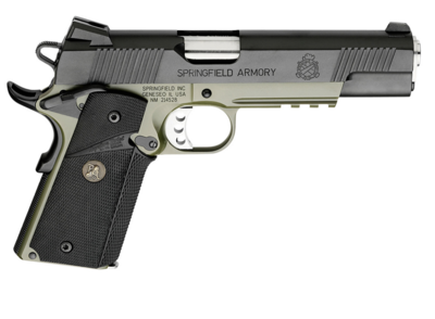 Springfield Armory 1911 Loaded Marine Corps Operator *CA Compliant 45 ACP Caliber with 5&quot; Barrel, 7+1 Capacity, OD Green Cerakote Finish Frame, Serrated Black Cerakote Slide, Pachmayr Wraparound Rubbe