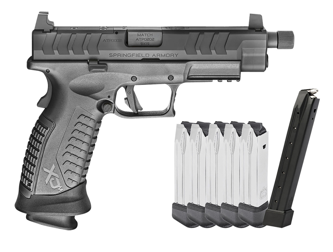 Springfield Armory XDMET9459BHCOSPGU23 XD-M Elite OSP Gear Up Package Full Size 9mm Luger 22+1 4.50&quot; Black Melonite Steel Threaded Barrel, Black Melonite Optic Ready/Serrated Slide, Black Polymer Fram