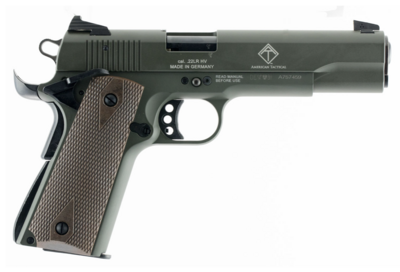 GSG GSG2210M1911G 1911 22 LR 10+1 5&quot; Threaded Barrel, OD Green Serrated Slide, OD Green Zinc Alloy w/Beavertail Frame, Double Diamond Walnut Grip