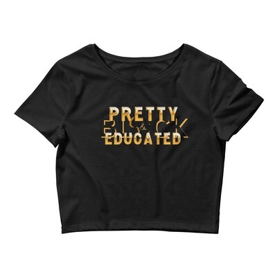 Pretty Black and Educated  Women’s Crop Tee Black/Gold, Color: Black, Size: XS/SM