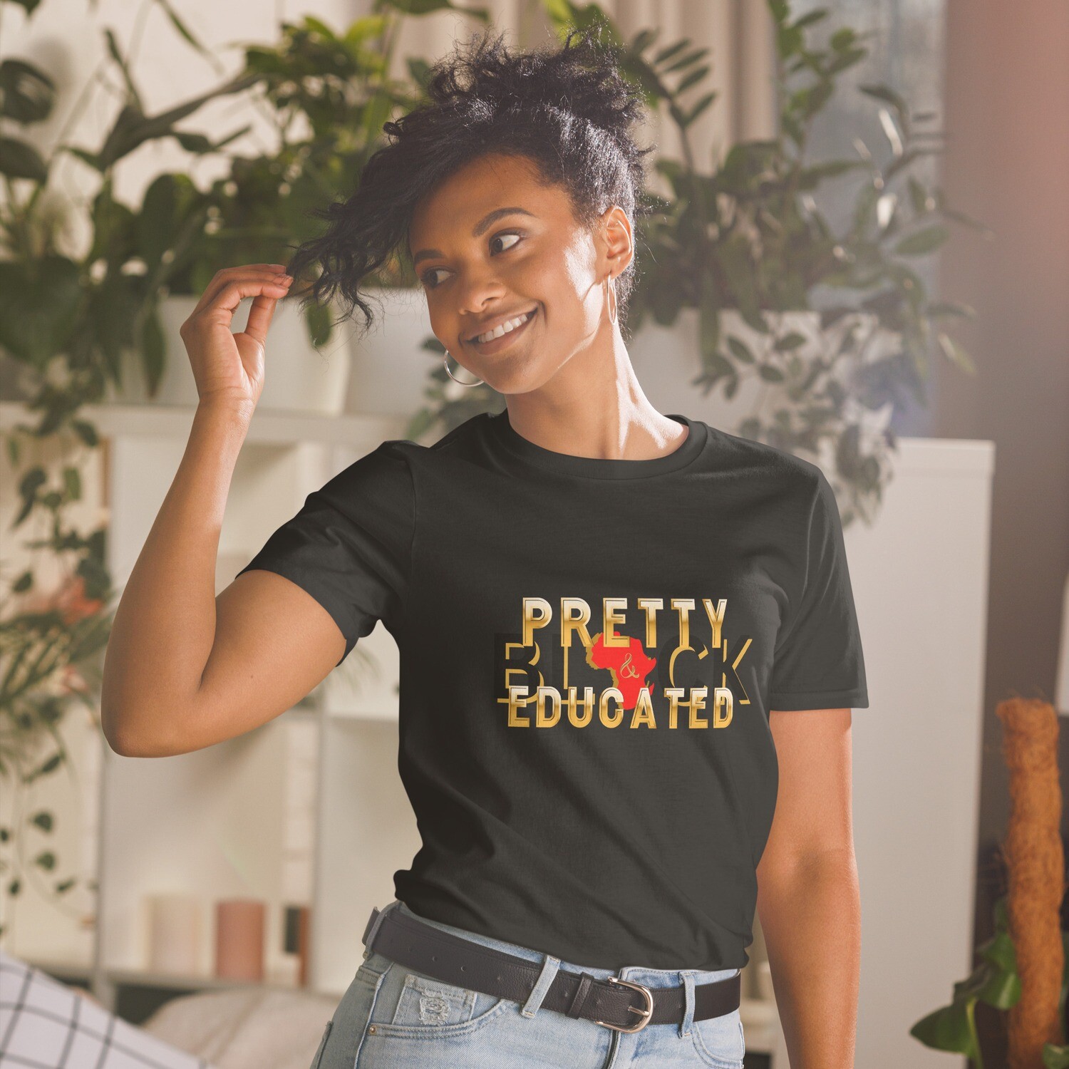 Pretty Black &amp; Educated Short-Sleeve T-Shirt Red/Gold, Color: Black, Size: S