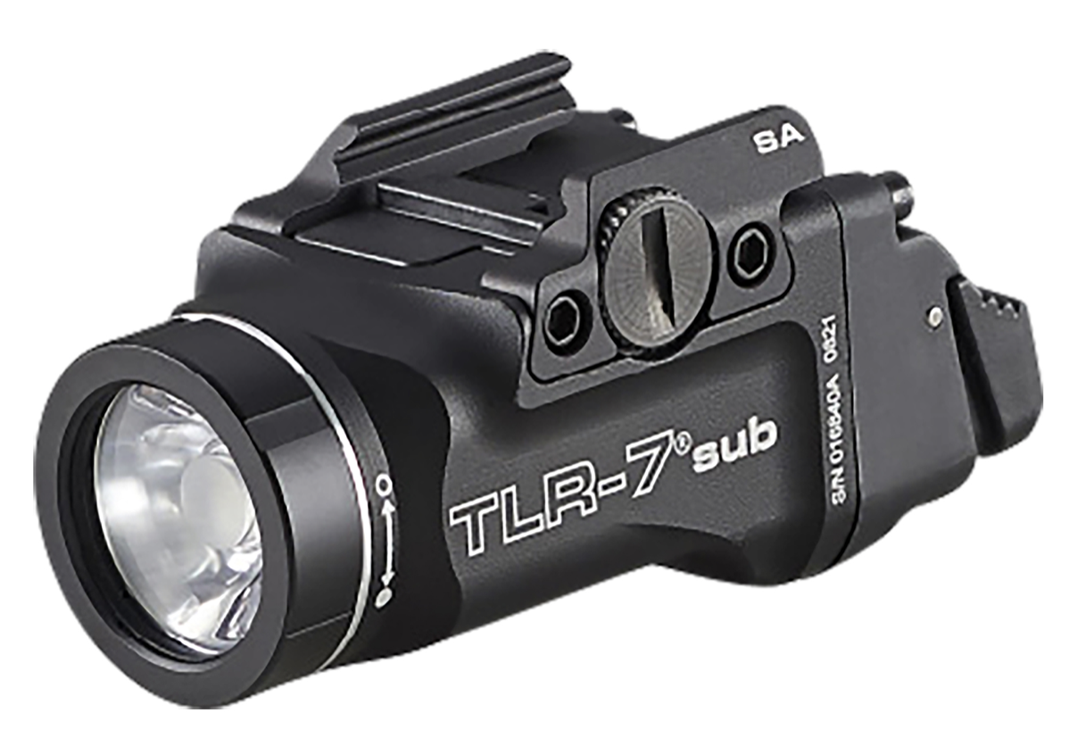 Streamlight 69404 TLR-7 SUB Ultra-Compact For Handgun Springfield Hellcat 500 Lumens Output White LED Light 140 Meters Beam Clamp Mount Black Anodized Aluminum