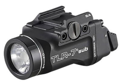 Streamlight 69404 TLR-7 SUB Ultra-Compact For Handgun Springfield Hellcat 500 Lumens Output White LED Light 140 Meters Beam Clamp Mount Black Anodized Aluminum