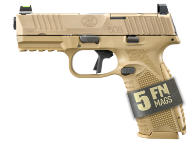FN 66101653 509 MRD FOS Bundle 9mm Luger 24+1 4&quot; Black Recessed Target Crown Barrel, Flat Dark Earth PVD Optic Ready/Serrated Slide, Flat Dark Earth Checkered Polymer Frame w/Picatinny Rail, Flat Dark
