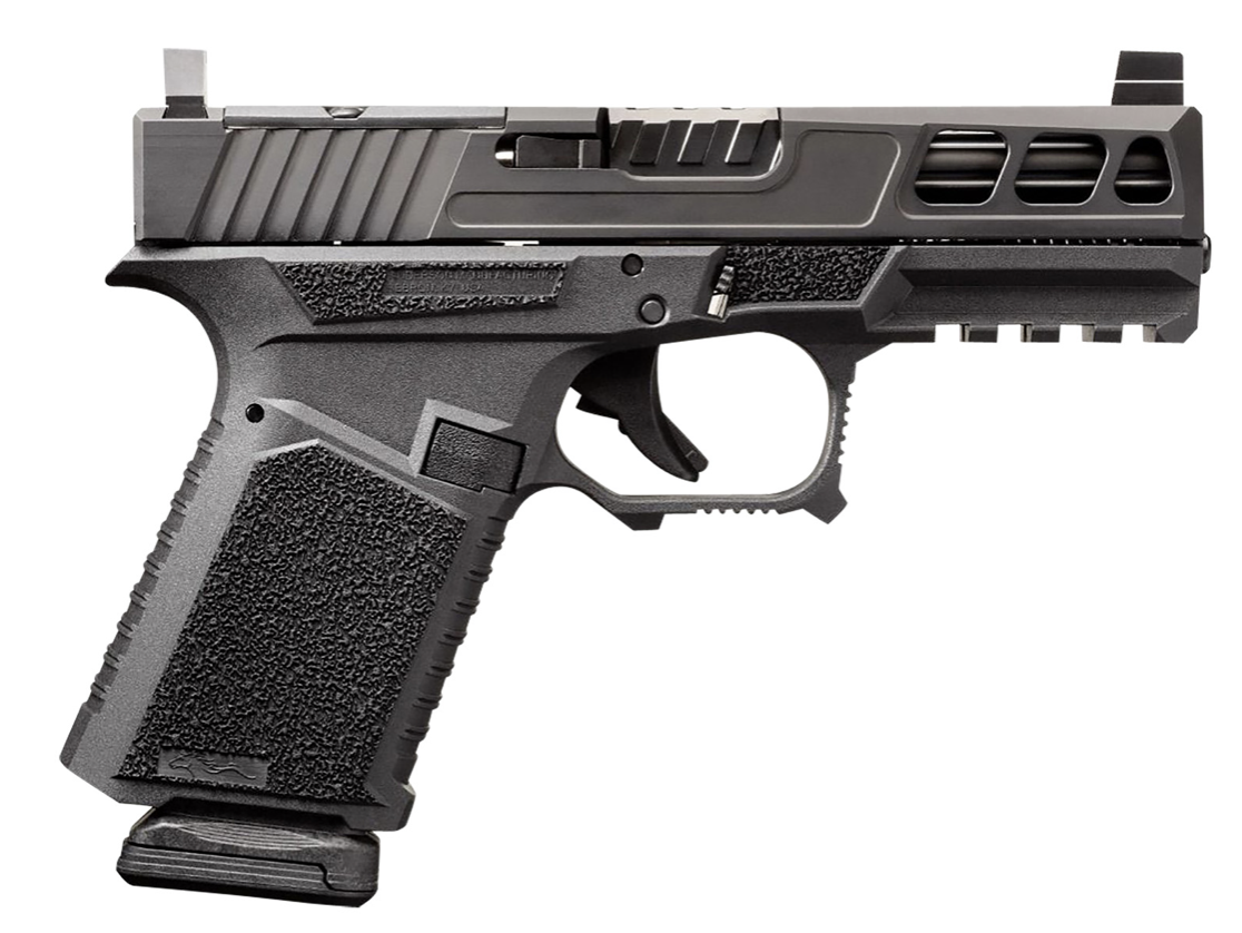 Anderson Kiger 9C Pro Compact 9mm Luger 15+1 3.91&quot; Fluted Barrel, Black DLC Optic Cut/Ported/Serrated Slide, Black Stippled Polymer Frame w/Picatinny Rail, Black Aggressive Stippling Grips