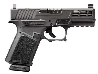 Anderson Kiger 9C Pro Compact 9mm Luger 15+1 3.91&quot; Fluted Barrel, Black DLC Optic Cut/Ported/Serrated Slide, Black Stippled Polymer Frame w/Picatinny Rail, Black Aggressive Stippling Grips