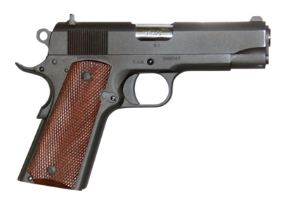 Global Defense GDG1BK45425 GI 45 ACP 8+1 4.25&quot; Barrel, Overall Mil-Spec Matte Black Finish Steel, Serrated Slide, Textured Wood Grip, Grip Safety Includes Magazine
