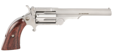 North American Arms 22MCR4 Ranger II 22 LR or 22 WMR Caliber with 4&quot; Barrel, 5rd Capacity Cylinder, Overall Stainless Steel Finish &amp; Rosewood Boot Grip Includes Cylinder