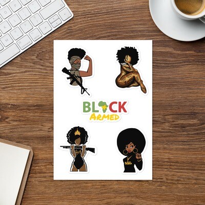 Black &amp; Armed Women 5 Sticker Kiss Cut Sheet