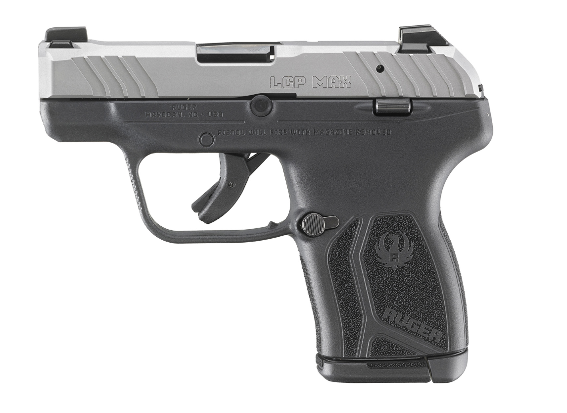 Ruger 13744 LCP Max Compact 380 ACP 10+1 2.80&quot; Black Oxide Steel Barrel, Matte Stainless Serrated Slide, Black Polymer Frame w/Serrated Trigger Guard w/Black Nylon Grip